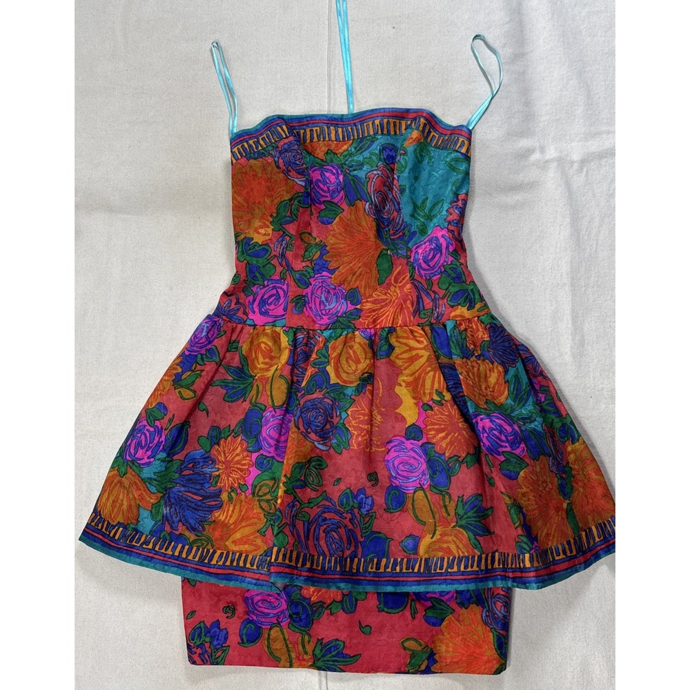 VTG A.J. Bari Petite Womens Peplum Dress Floral Tulip Party Retro 80s Size 2